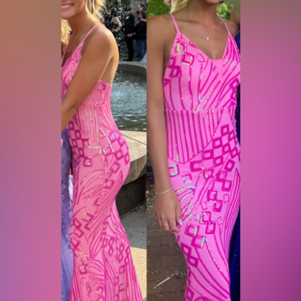Pink Sequin Prom dress Size XS Worn once open back with adjustable straps